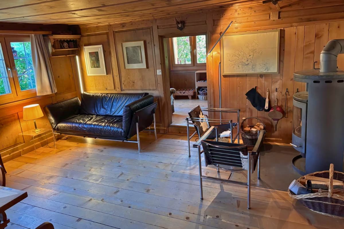 Living room with wood stove