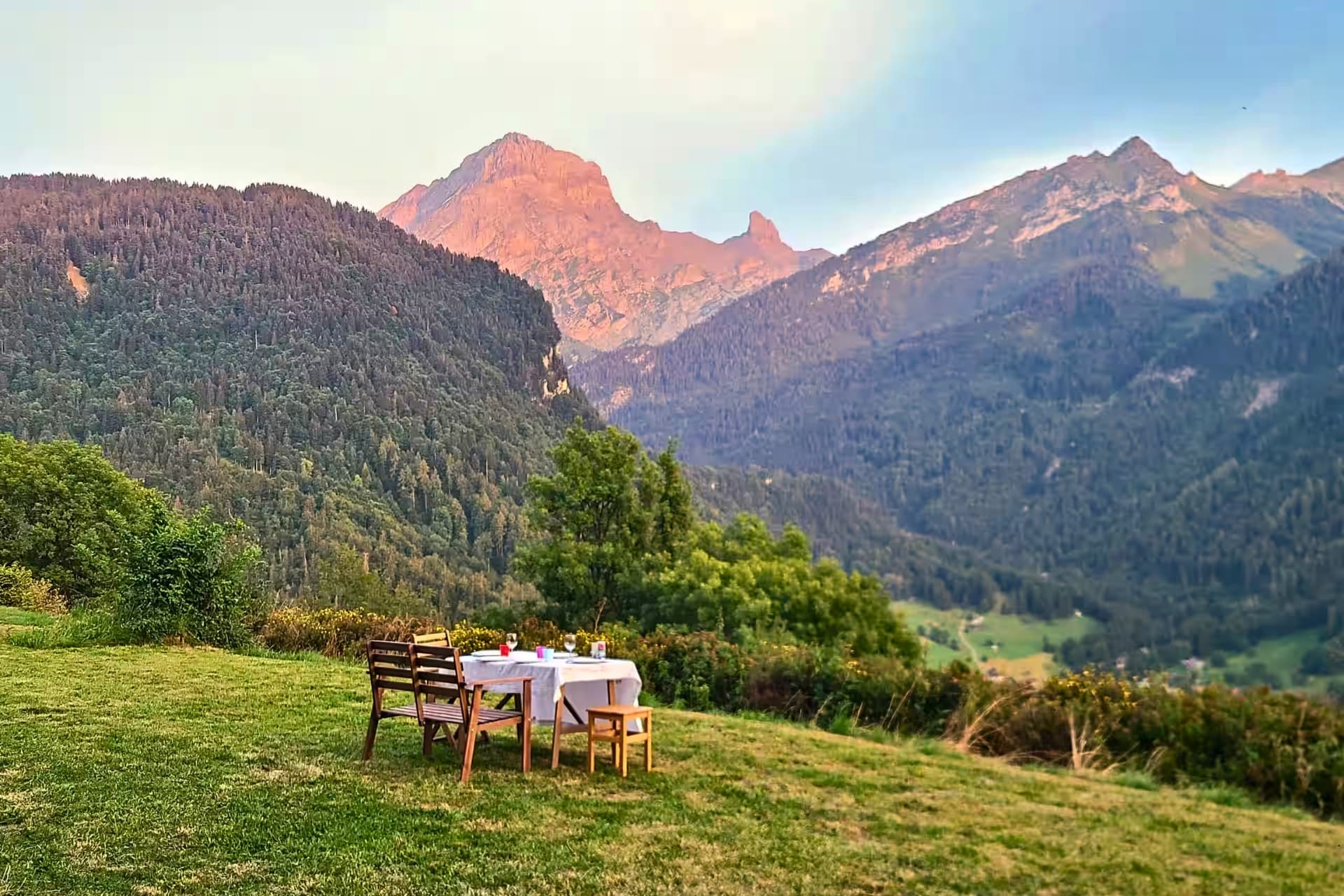 Garden dining table at sunset